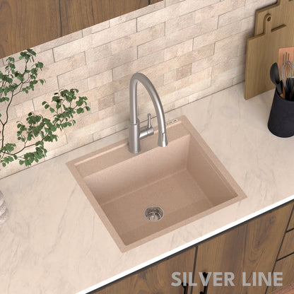 German Quartz Single Bowl Kitchen Sink with Faucet Deck- Cornflakes (22" x 20" x 8")