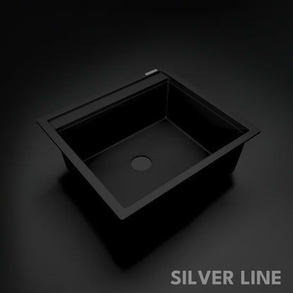 German Quartz Single Bowl Kitchen Sink with Faucet Deck- Midnight Black (22" x 20" x 8")