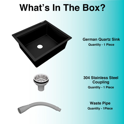 German Quartz Single Bowl Kitchen Sink with Faucet Deck- Midnight Black (22" x 20" x 8")