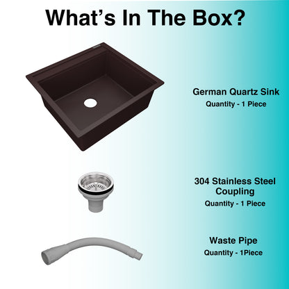 German Quartz Single Bowl Kitchen Sink with Faucet Deck- Coffee (22" x 20" x 8")
