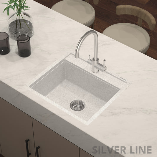 German Quartz Single Bowl Kitchen Sink with Faucet Deck- Crater (22" x 20" x 8")