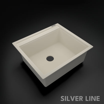 German Quartz Single Bowl Kitchen Sink with Faucet Deck- Ivory (22" x 20" x 8")