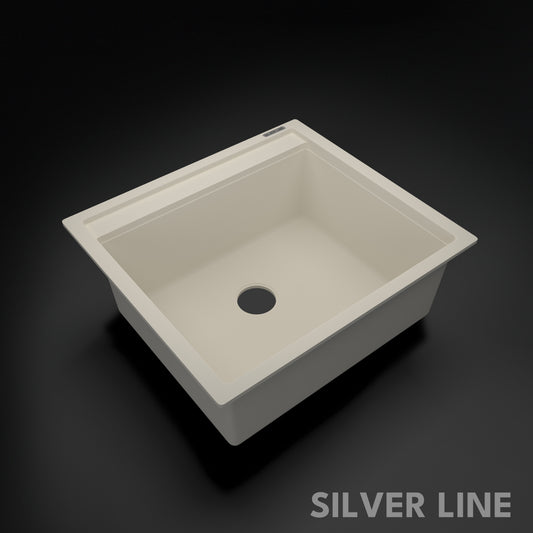 German Quartz Single Bowl Kitchen Sink with Faucet Deck- Ivory (22" x 20" x 8")