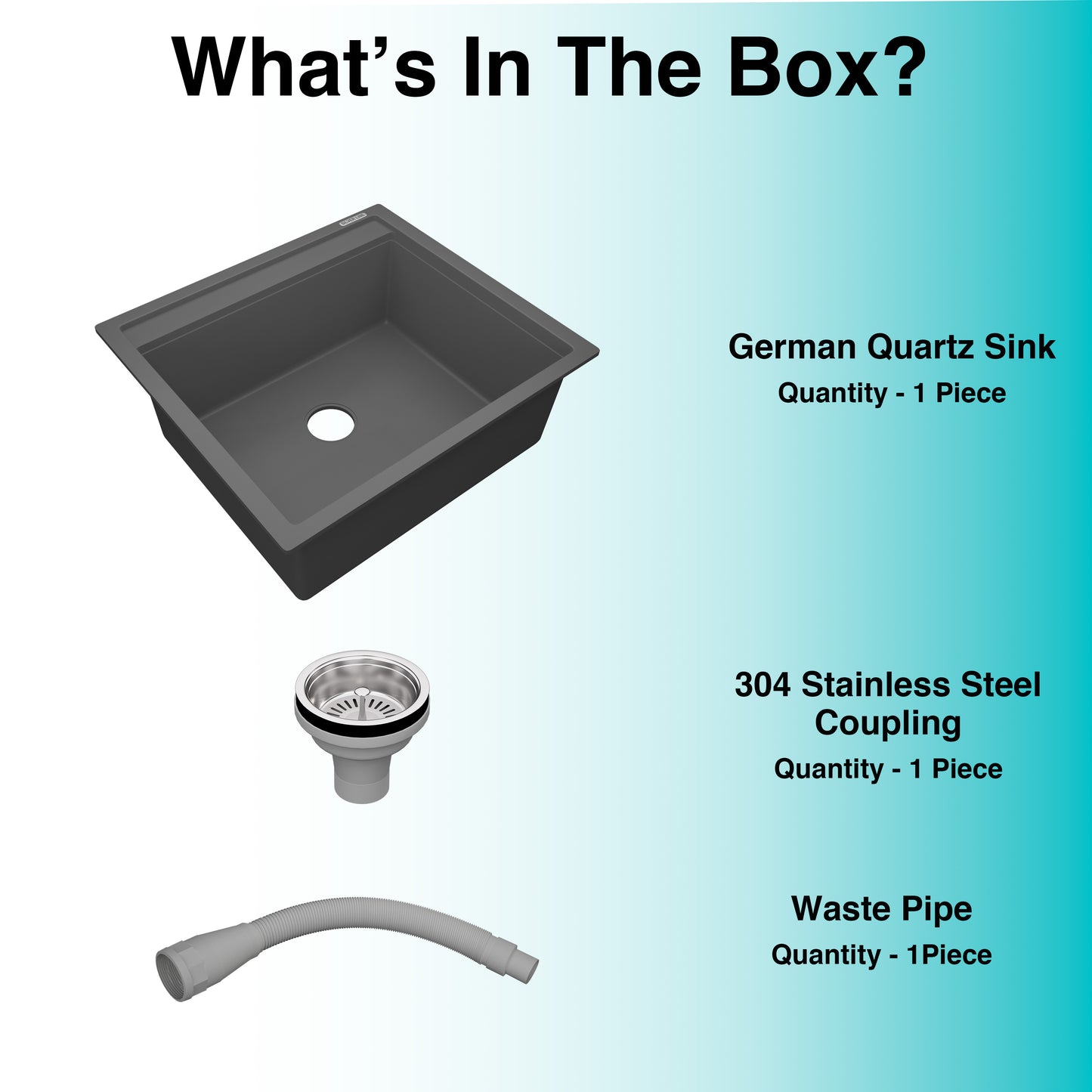 German Quartz Single Bowl Kitchen Sink with Faucet Deck- Slate (22" x 20" x 8")