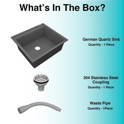 German Quartz Single Bowl Kitchen Sink with Faucet Deck- Slate (22" x 20" x 8")