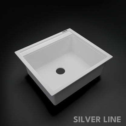 German Quartz Single Bowl Kitchen Sink with Faucet Deck- Snow White (22" x 20" x 8")