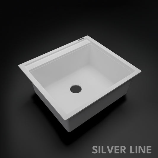 German Quartz Single Bowl Kitchen Sink with Faucet Deck- Snow White (22" x 20" x 8")