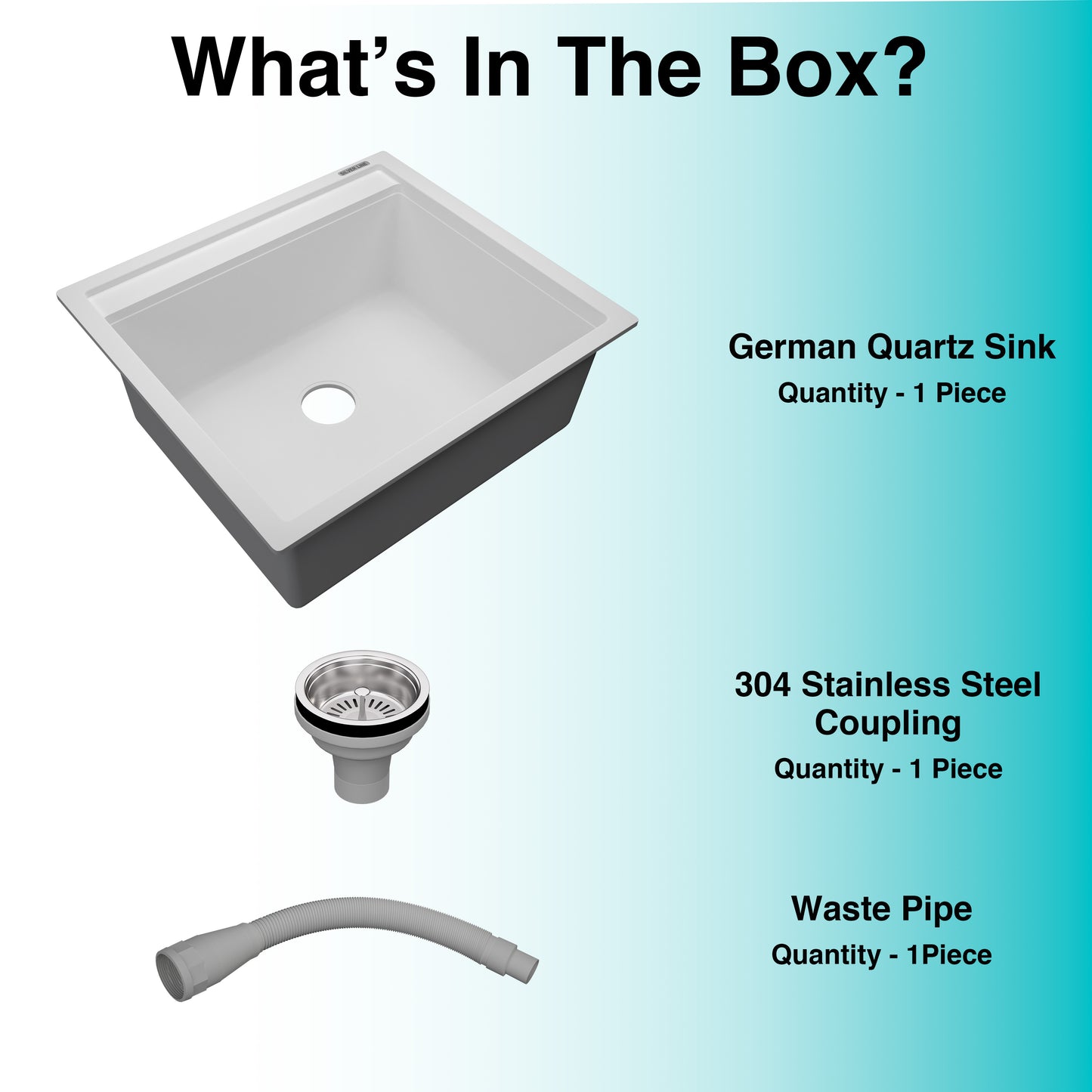 German Quartz Single Bowl Kitchen Sink with Faucet Deck- Snow White (22" x 20" x 8")