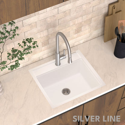 German Quartz Single Bowl Kitchen Sink with Faucet Deck- Snow White (22" x 20" x 8")