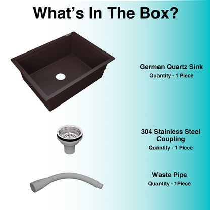 German Quartz Single Bowl Kitchen Sink - Coffee (24" x 18" x 8")