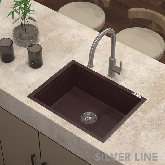German Quartz Single Bowl Kitchen Sink - Coffee (24" x 18" x 8")