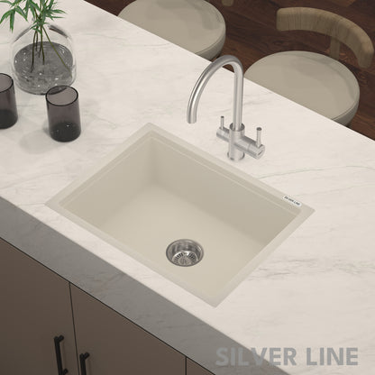 German Quartz Single Bowl Kitchen Sink - Ivory (24" x 18" x 8")