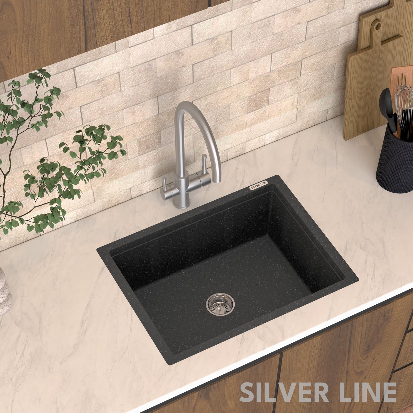 German Quartz Single Bowl Kitchen Sink - Starry Night (24" x 18" x 8")