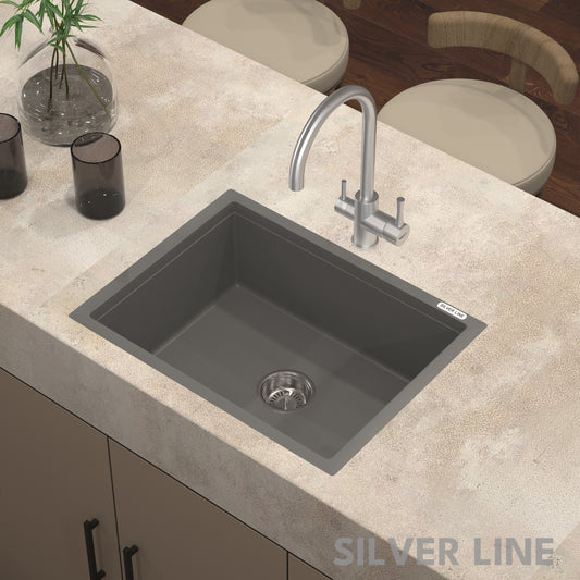 German Quartz Single Bowl Kitchen Sink - Slate (24" x 18" x 8")