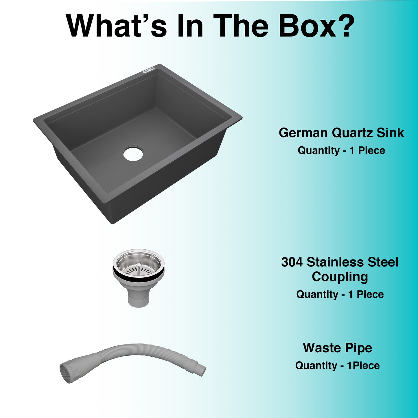 German Quartz Single Bowl Kitchen Sink - Slate (24" x 18" x 8")