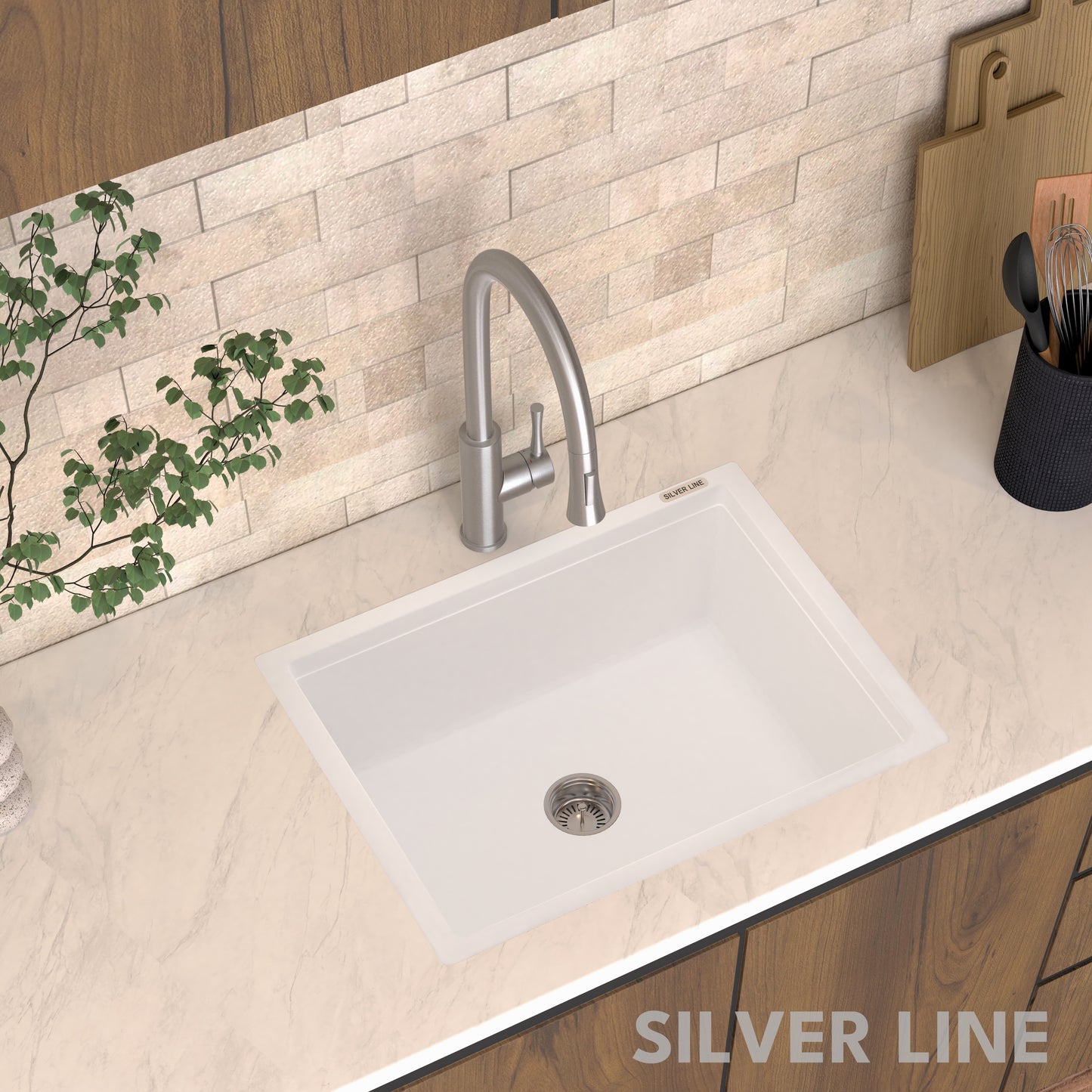 German Quartz Single Bowl Kitchen Sink - Snow White (24" x 18" x 8")
