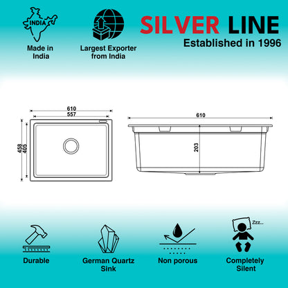 German Quartz Single Bowl Kitchen Sink - Ivory (24" x 18" x 8")