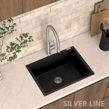 German Quartz Single Bowl Kitchen Sink - Midnight Black (24" x 18" x 8")