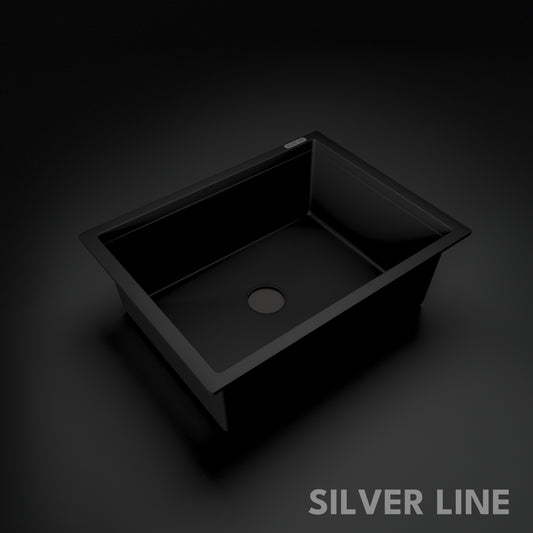 German Quartz Single Bowl Kitchen Sink - Midnight Black (24" x 18" x 8")