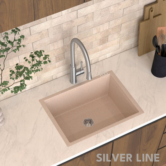 German Quartz Single Bowl Kitchen Sink - Cornflakes (24" x 18" x 8")