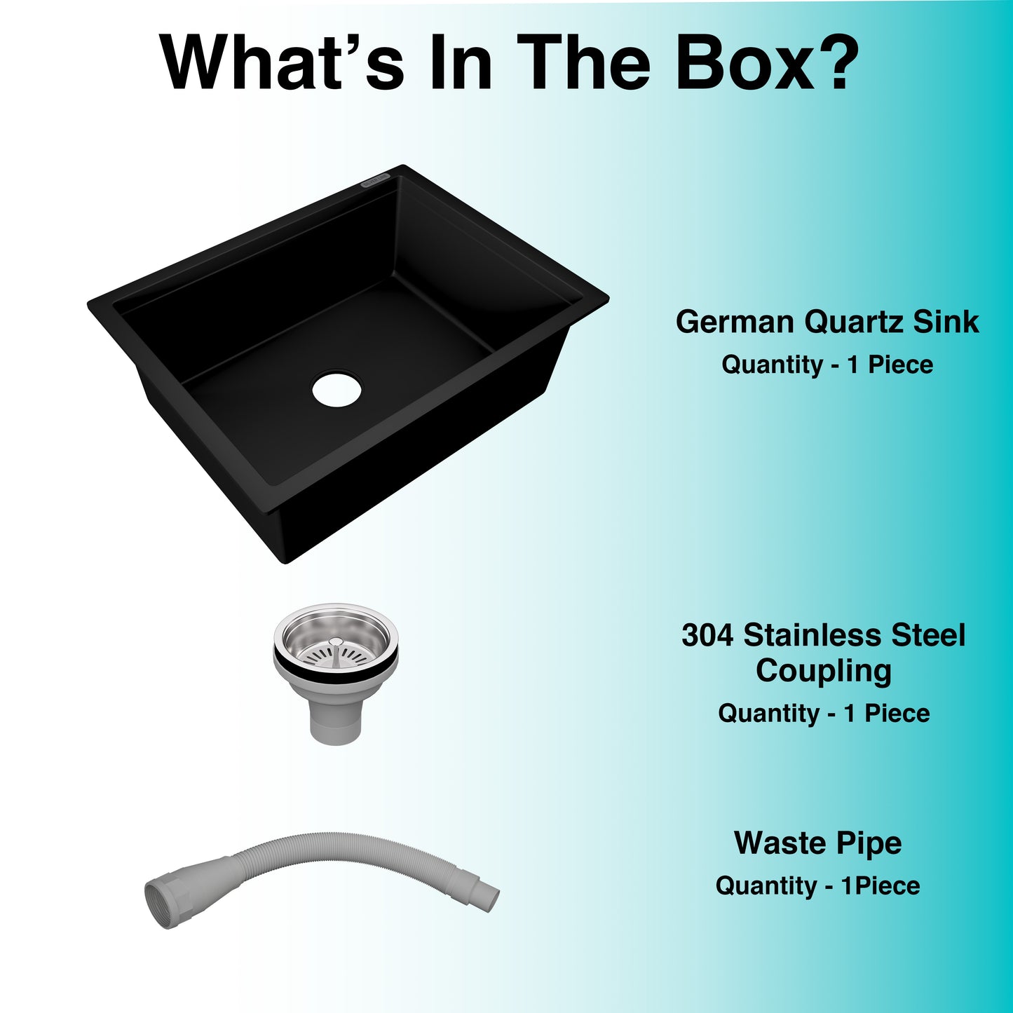 German Quartz Single Bowl Kitchen Sink - Midnight Black (24" x 18" x 8")