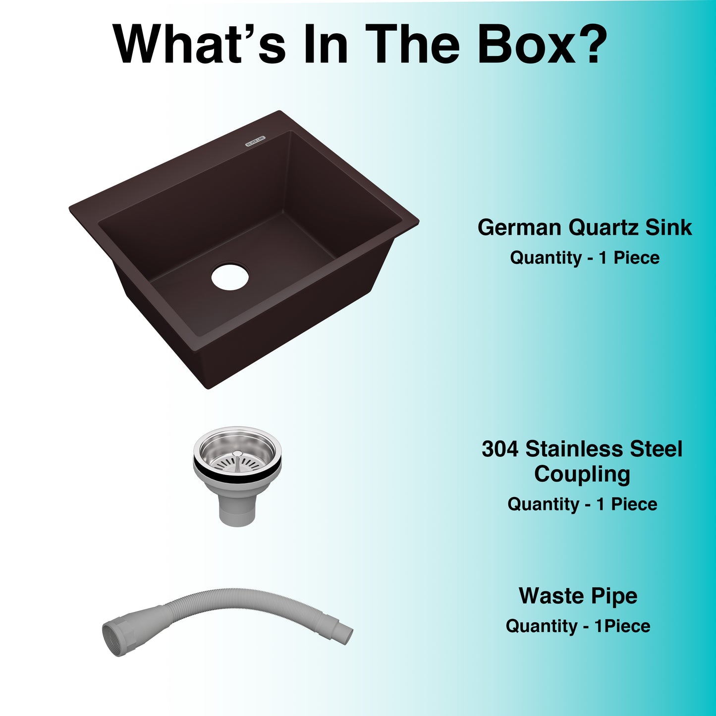 German Quartz Single Bowl Kitchen Sink with Faucet Deck- Coffee (24" x 20" x 9")