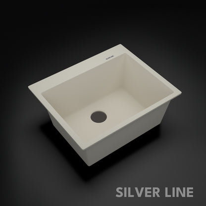 German Quartz Single Bowl Kitchen Sink with Faucet Deck- Ivory (24" x 20" x 9")