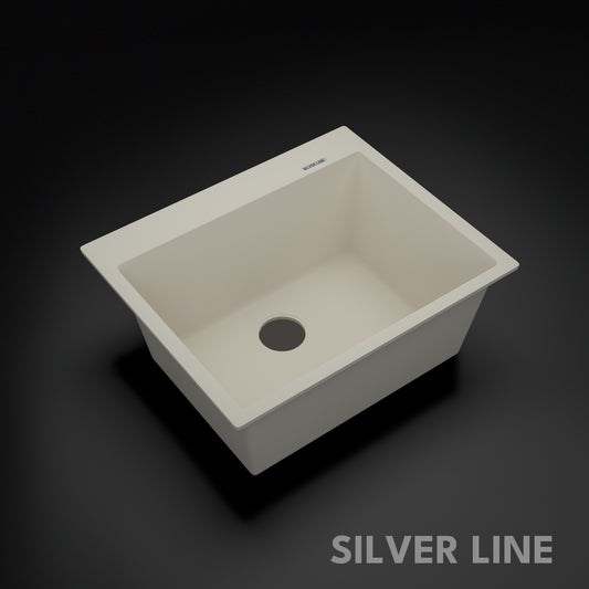 German Quartz Single Bowl Kitchen Sink with Faucet Deck- Ivory (24" x 20" x 9")