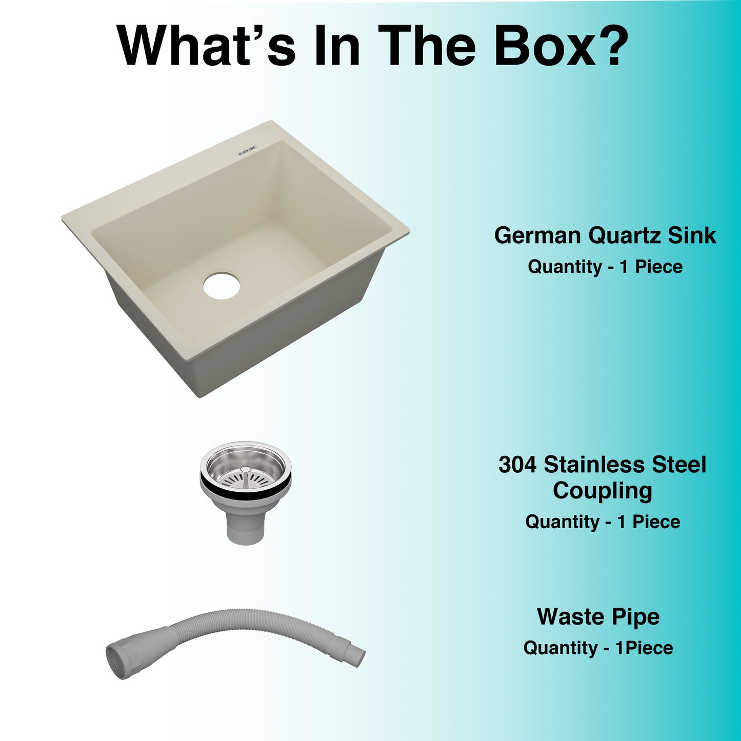 German Quartz Single Bowl Kitchen Sink with Faucet Deck- Ivory (24" x 20" x 9")