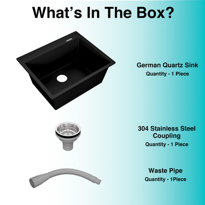German Quartz Single Bowl Kitchen Sink with Faucet Deck- Midnight Black (24" x 20" x 9")