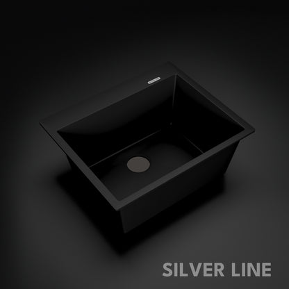 German Quartz Single Bowl Kitchen Sink with Faucet Deck- Midnight Black (24" x 20" x 9")