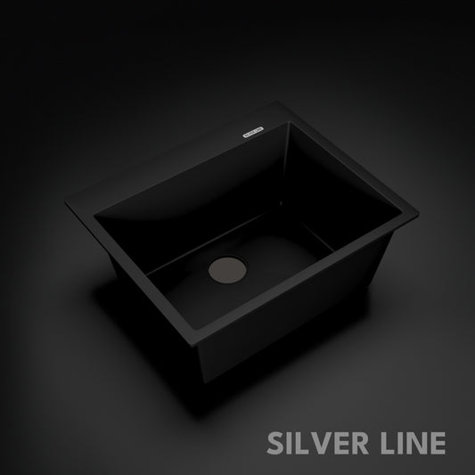 German Quartz Single Bowl Kitchen Sink with Faucet Deck- Midnight Black (24" x 20" x 9")