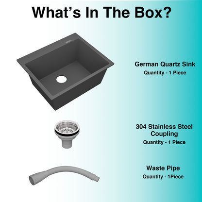 German Quartz Single Bowl Kitchen Sink with Faucet Deck- Slate (24" x 20" x 9")