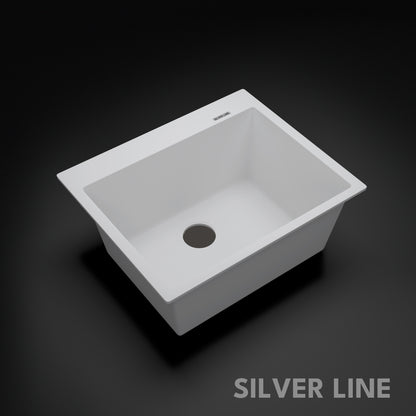 German Quartz Single Bowl Kitchen Sink with Faucet Deck- Snow White (24" x 20" x 9")
