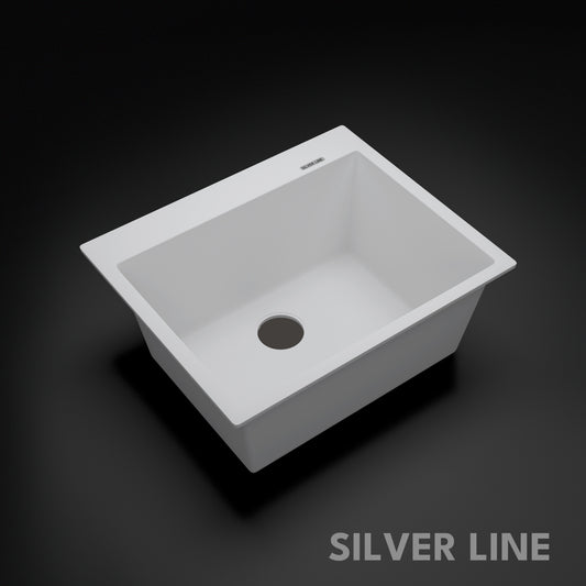 German Quartz Single Bowl Kitchen Sink with Faucet Deck- Snow White (24" x 20" x 9")