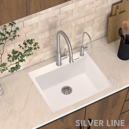 German Quartz Single Bowl Kitchen Sink with Faucet Deck- Snow White (24" x 20" x 9")