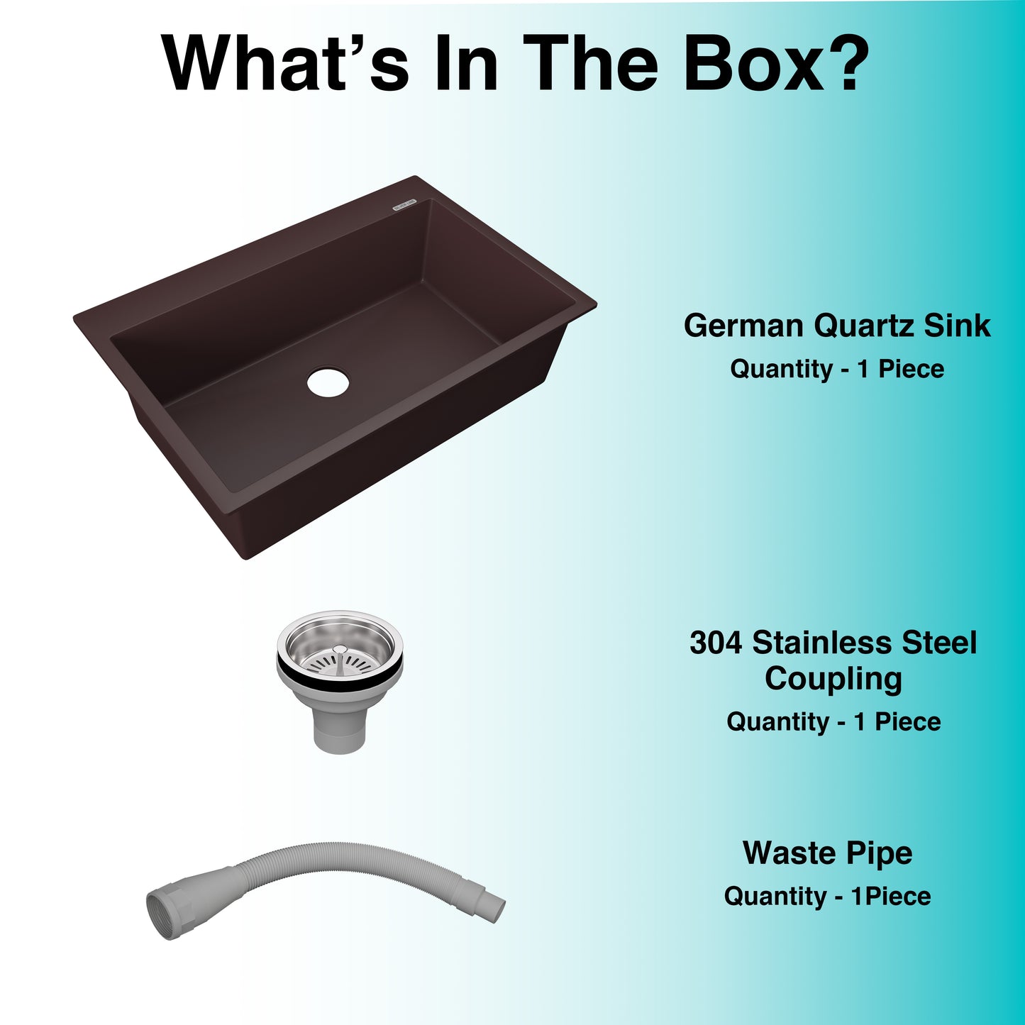 German Quartz Single Bowl Kitchen Sink with Faucet Deck- Coffee (31" x 20" x 9")