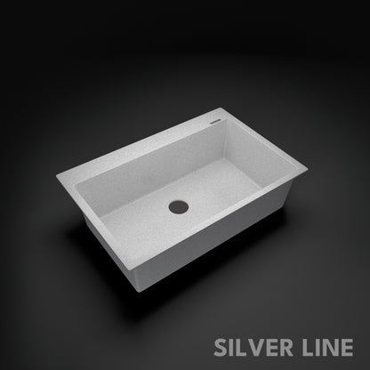 German Quartz Single Bowl Kitchen Sink with Faucet Deck- Crater (31" x 20" x 9")