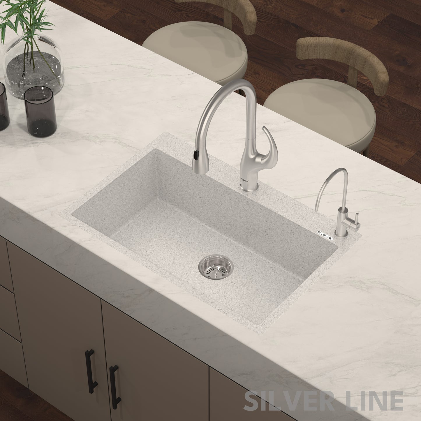 German Quartz Single Bowl Kitchen Sink with Faucet Deck- Crater (31" x 20" x 9")