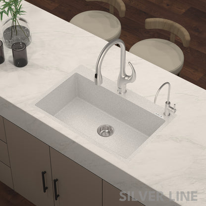 German Quartz Single Bowl Kitchen Sink with Faucet Deck- Crater (31" x 20" x 9")