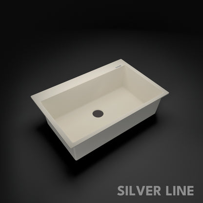 German Quartz Single Bowl Kitchen Sink with Faucet Deck- Ivory (31" x 20" x 9")