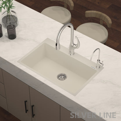 German Quartz Single Bowl Kitchen Sink with Faucet Deck- Ivory (31" x 20" x 9")