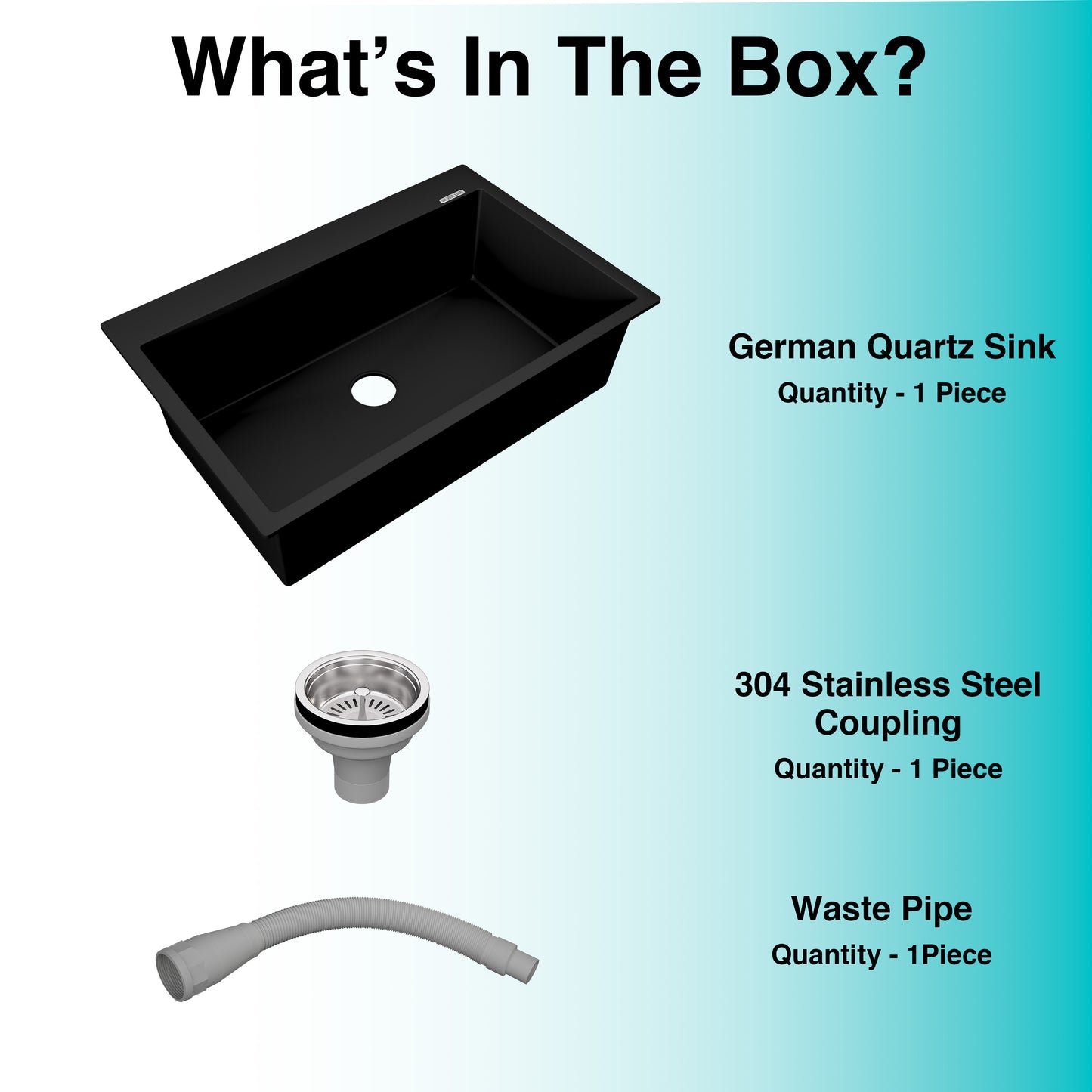 German Quartz Single Bowl Kitchen Sink with Faucet Deck- Midnight Black (31" x 20" x 9")