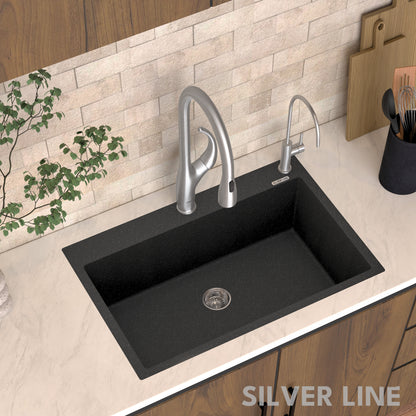 German Quartz Single Bowl Kitchen Sink with Faucet Deck- Starry Night (31" x 20" x 9")