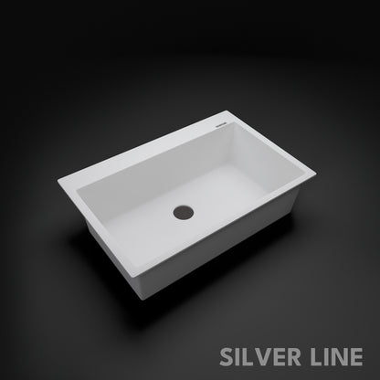 German Quartz Single Bowl Kitchen Sink with Faucet Deck- Snow White (31" x 20" x 9")