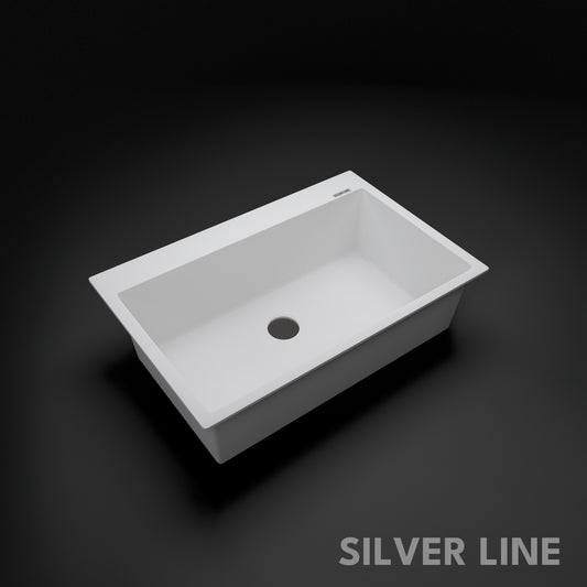 German Quartz Single Bowl Kitchen Sink with Faucet Deck- Snow White (31" x 20" x 9")
