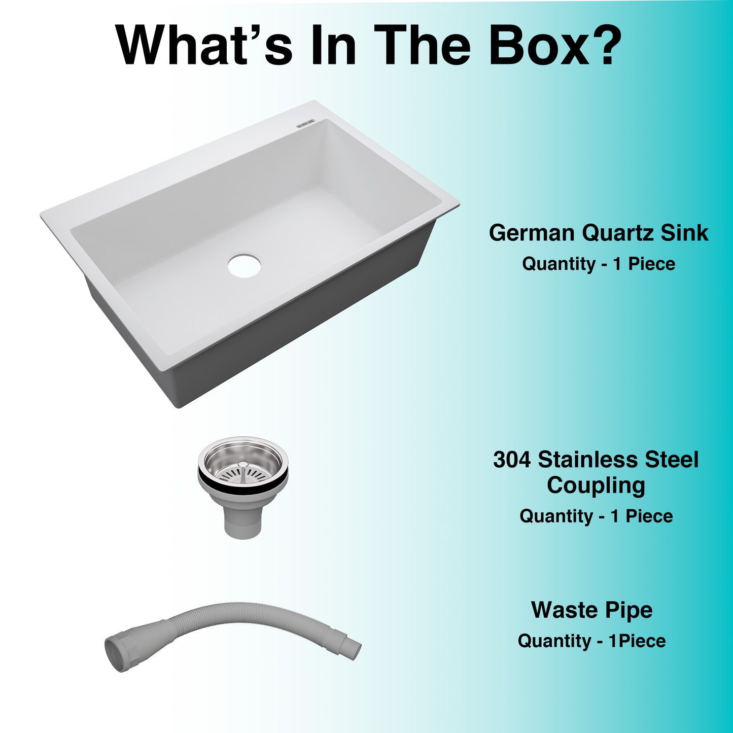 German Quartz Single Bowl Kitchen Sink with Faucet Deck- Snow White (31" x 20" x 9")