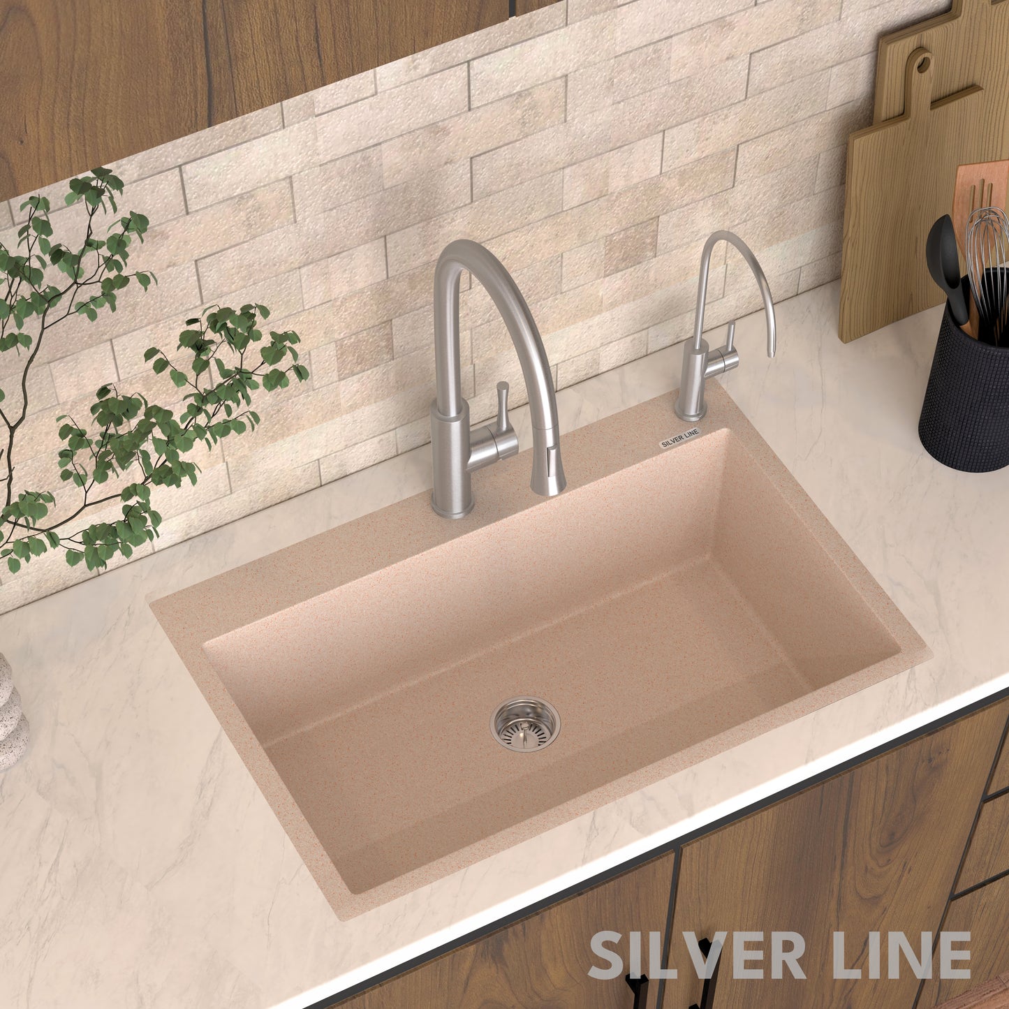 German Quartz Single Bowl Kitchen Sink with Faucet Deck- Cornflakes (31" x 20" x 9")