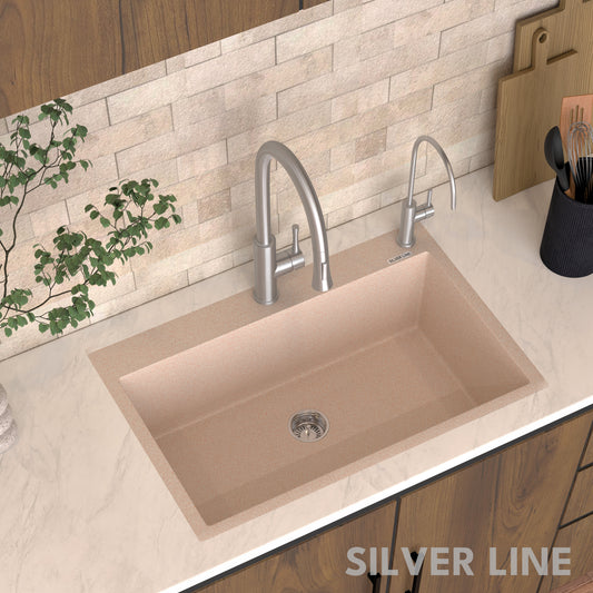 German Quartz Single Bowl Kitchen Sink with Faucet Deck- Cornflakes (31" x 20" x 9")