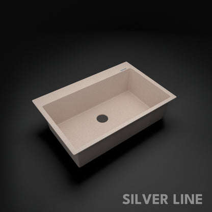 German Quartz Single Bowl Kitchen Sink with Faucet Deck- Cornflakes (31" x 20" x 9")